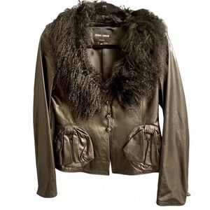 Giorgio Armani Leather Fur Trim Jacket